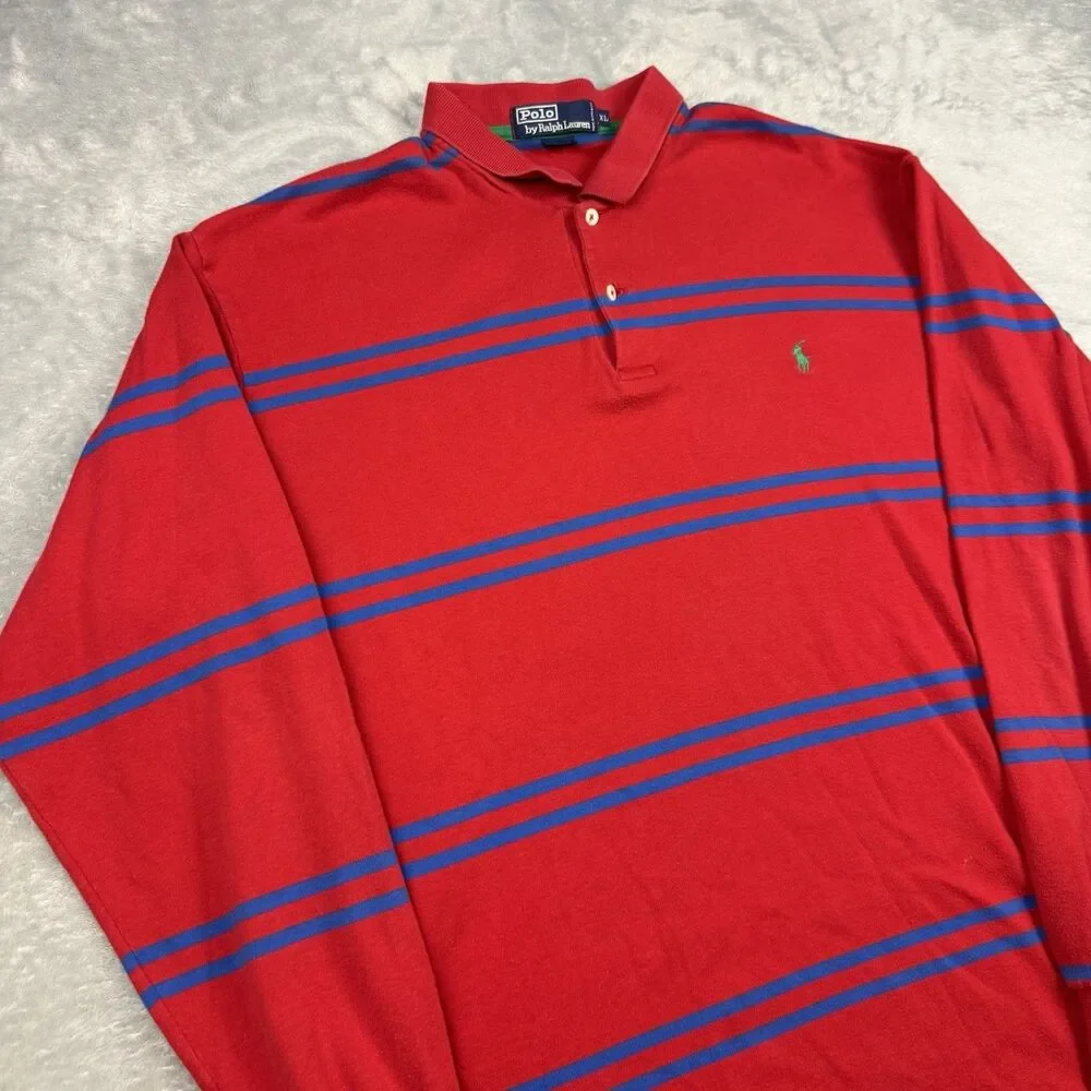 Vintage Polo Ralph Lauren Striped Polo Shirt XL Red Blue Green Pony Long Sleeve